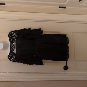 Black Sheer Dress with Bell Sleeves and Crotchet detailed Neck